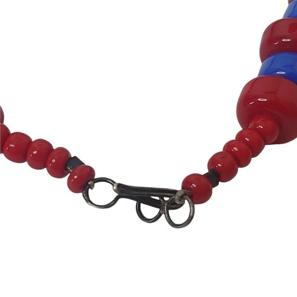 Beaded Art Glass Necklace Potion Bottle Charm Cork Red Blue Hippie Boho 11.5" - Picture 9 of 9